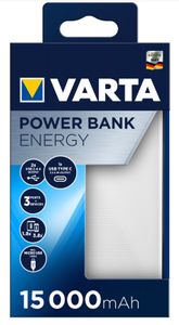 Varta Power Bank Energy 15000 Powerbank 15000 mAh LiPo USB-C, Micro-USB Wit/zwart Gelijktijdig laden en ontladen