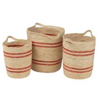 J-Line Set Van 3 Mand Strepen+Handvat Maïs Naturel|Rood