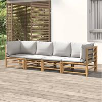 4-delige Loungeset met kussens bamboe lichtgrijs