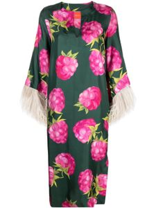 La DoubleJ feather-trim silk-blend midi dress - Vert