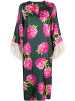 La DoubleJ feather-trim silk-blend midi dress - Vert - thumbnail