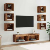 TV-kast met LED-striplichten met lade 8 pcs Oud Hout Glas