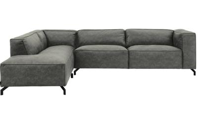 Goossens Bank Calvin grijs, micro leer, 3,5-zits, modern design met ligelement links