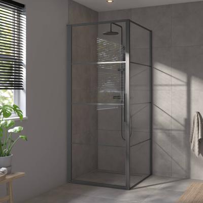 Saqu Devine industriële douchecabine met draaideur incl. antikalk 90x90x210cm mat zwart