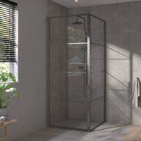 Saqu Devine industriële douchecabine met draaideur incl. antikalk 90x90x210cm mat zwart