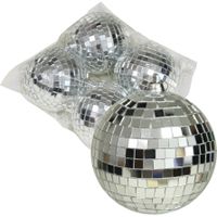 Discobal kerstballen - 4x stuks - zilver - 8 cm - kunststof -spiegelbol - thumbnail