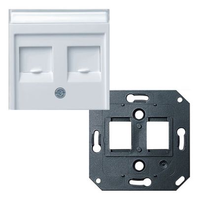 Gira Systeem55 RJ45 inbouwset met draagframe en inzetplaat zuiverwit glanzend 019100 + 066303