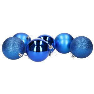 Gerimport Kerstballen - 6 stuks - blauw - kunststof - D8 cm