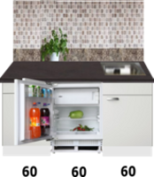 Keukenblok wit hoogglans 180 cm incl inbouw koelkast RAI-519 - thumbnail