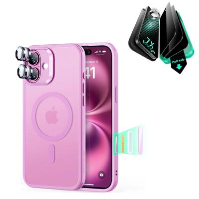 iPhone 16 Plus Classic Hybrid Magnetic Case (Camera Control) & Privacy Screen Protector Bundle - Frosted Pink