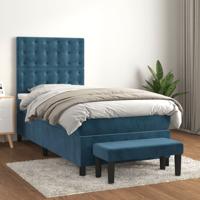 Boxspring met matras fluweel donkerblauw 100x200 cm