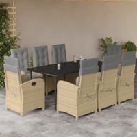 9-delige Tuinset met kussens poly rattan gemengd beige