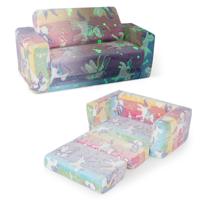 2 In 1 Opklapbare Sofa voor Kinderen/Sofa om te Bouwen tot Chaise Longue/Afneembare Hoes van Flanelstof en Vrolijke Patronen/van Zacht Pluche