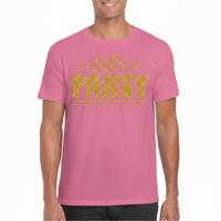 Verkleed T-shirt voor heren - lets party - roze - glitter goud - carnaval/themafeest