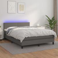 Boxspring met matras en LED kunstleer grijs 140x200 cm