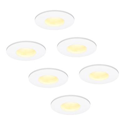 Set van 6 Barcelona - LED platte inbouwspots met lage inbouwdiepte 60mm - 3,8 Watt 270 Lumen - 2700K Warm wit - GU10 LED Module - Dimbaar - Rond - IP44 voor badkamer, buiten en binnen - Wit