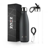 ZEUZ® Premium RVS Thermosfles & Drinkfles – Isoleerfles - Waterfles met Rietje - BPA Vrij – 500 ml - Donkergrijs