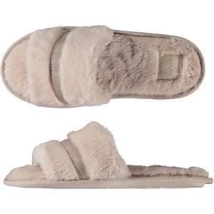 Dames huisslippers/instapsloffen/pantoffels met bont - beige - maat 41-42