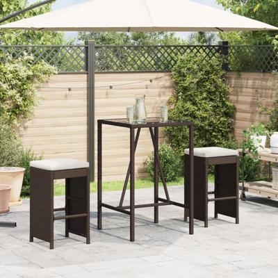 Tuinbarkrukken 2 st met kussens poly rattan bruin