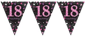 Happy Birthday vlaggenlijn 18 jaar sparkling pink