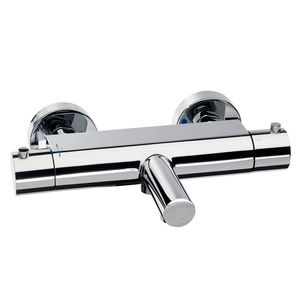 Badkraan Nomi 15cm Hartafstand Thermostatisch Opbouw Rond Cooltouch Glans Chroom 2 Greeps met Uitloop