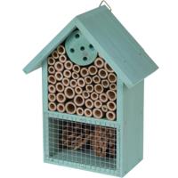 Insectenhotel huisje - blauw - 20 cm - dennenhout - hotel voor insecten