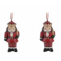 Kersthanger notenkraker - 6x - rood - 8 cm - keramiek - kerstornament - kerstboomversiering