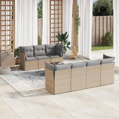 8-delige Loungeset met kussens poly rattan beige