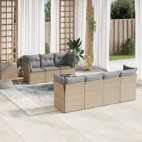 8-delige Loungeset met kussens poly rattan beige