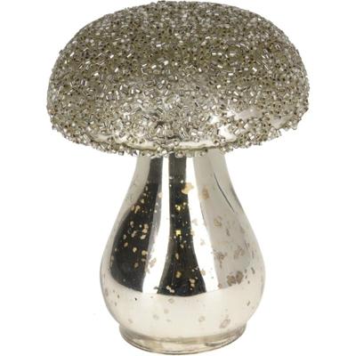 Home & Styling Beeld paddenstoel glas 8x10cm zilver