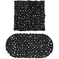 MSV Douche/bad anti-slip matten set badkamer - pvc - 2x stuks - zwart - 2 formaten - Badmatjes - thumbnail