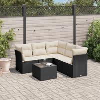 6-delige Loungeset met kussens poly rattan zwart