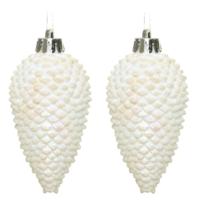 Kersthangers dennenappels - 12x st - wit parelmoer - glitter - 8 cm - kunststof - kerstversiering