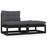 2-delige Loungeset met kussens massief grenenhout zwart - thumbnail
