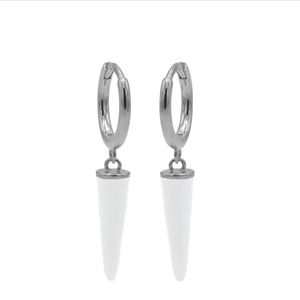 Karma Oorringen Hinged Hoops Emaille Long Cone Wit Zilver