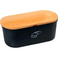 Kesper broodtrommel met houten snijplank deksel - zwart - 18 x 34 x 14 cm - brooddoos