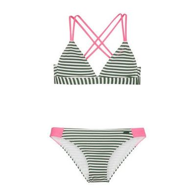 Protest gestreepte triangel bikini Kalia donkergroen/wit