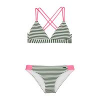 Protest gestreepte triangel bikini Kalia donkergroen/wit - thumbnail