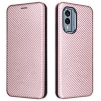 Nokia X30 Flip Case met Kaartsleuf - Koolstofvezel - Rose Gold