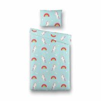 Kinderdekbedovertrek Rainbow Unicorn - 140x200 cm Blauw - Dessin: Dieren - Fresh and Co Kids - Dekbed-Discounter.nl