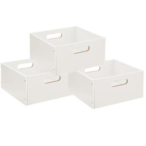 5five Opbergmand/kastmand van hout - Set van 3x stuks - wit - 14 Liter - 31 x 31 x 15 cm - Opbergbox