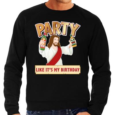 Foute Kersttrui - sweater - Party Jezus - zwart - voor heren - kerstkleding
