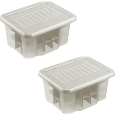 Kerstballen opbergbox - 2x - zilver - 45 kerstballen - 24 liter - kunststof - opbergen - opruimen