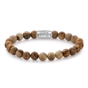 Rebel and Rose RR-80027-S Rekarmband Beads Woodstock zilverkleurig-bruin 8 mm M 17,5 cm
