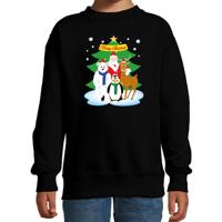 Kersttrui sweater voor kinderen - Kerst dieren vriendjes - zwart - lange mouwen