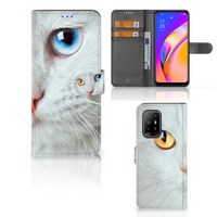 OPPO Reno5 Z | A94 5G Telefoonhoesje met Pasjes Witte Kat - thumbnail