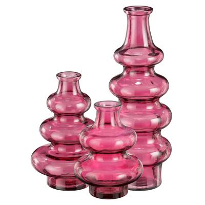 Bloemenvaas Sira - 3x - transparant glas - roze - 3 maten - vaas - sierlijk model Bloemenvaas Sira - 3x - transparant glas - roze - 3 maten - vaas - sierlijk model