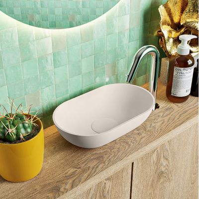 MONDIAZ POOLE solid surface opzetkom kleur Linen | Linen. Afmeting 30x18x8cm