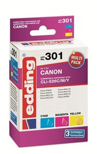 Edding Inktcartridge vervangt Canon CLI-526C, CLI-526M, CLI-526Y Compatibel Combipack Cyaan, Magenta, Geel EDD-301 18-301