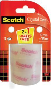 Scotch Crystal tape, 19 mm x 15 m,2 rollen + 1 gratis